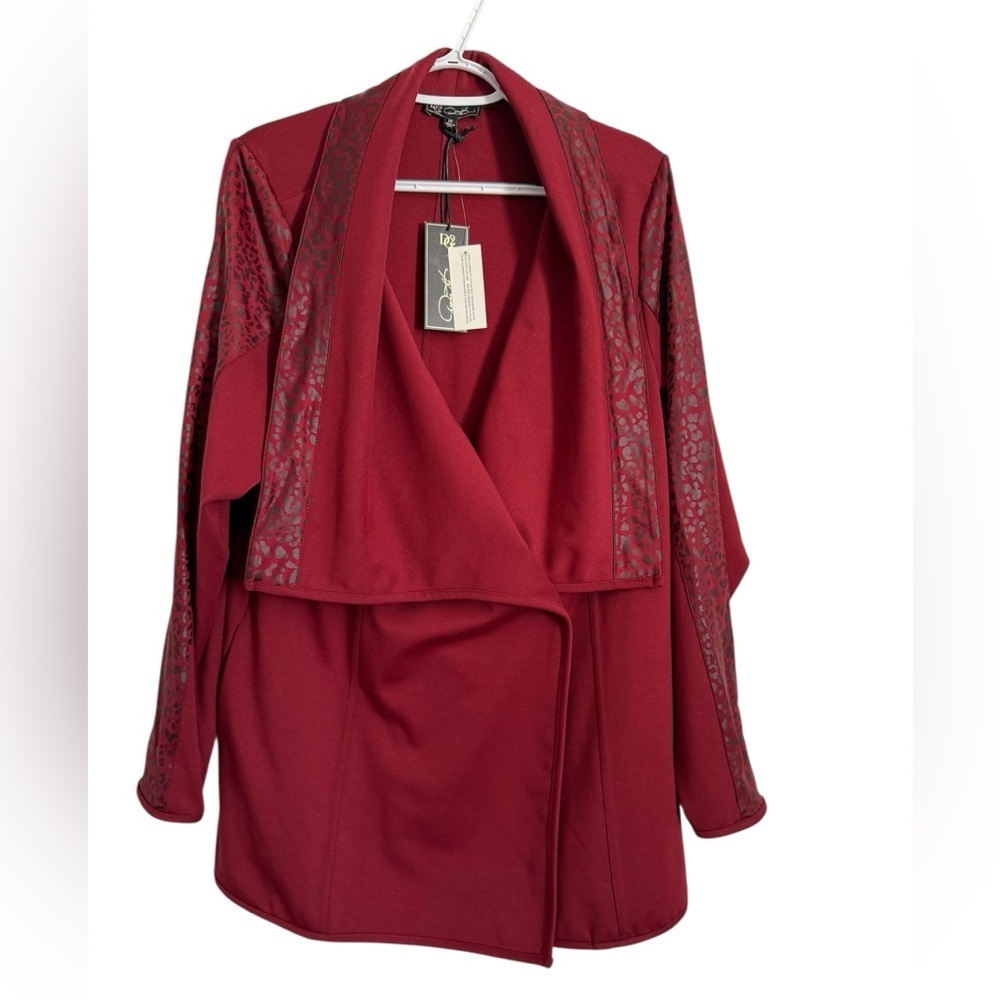 red DG2 by Diane Gilman Coated Ponte Combo Knit Shawl Collar Jacket